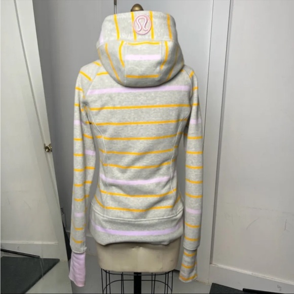 LULULEMON SCUBA HOODIE II-POP STRIPE HEATHERED GREY/BANANARAMA/PRETTY PURPLE-8 - Picture 4 of 9